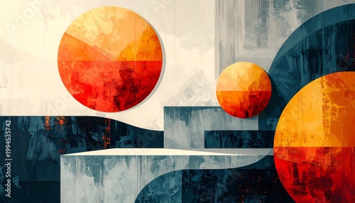 Abstract Geometric Composition with Spheres and Textured Surfaces.