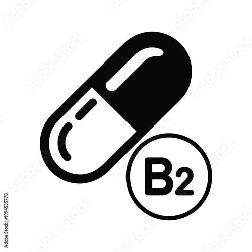 Vitamin b2 riboflavin capsule icon medical supplement flat vector illustration black sign.