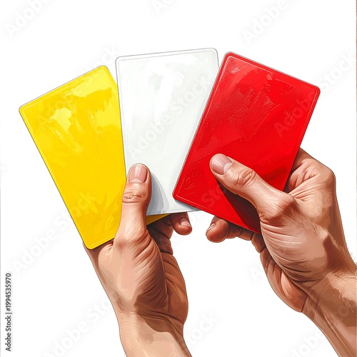 Referee cards in hands closeup.