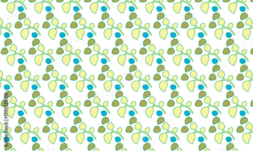 Seamless floral wallpaper pattern with blue flowers and circles on a decorative nature design