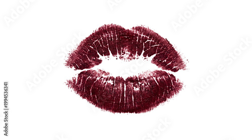 Obraz na plátně Dark red lipstick kiss mark print on a transparent background