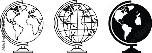 Vintage engraving of three antique globes detailed cartography historical exploration