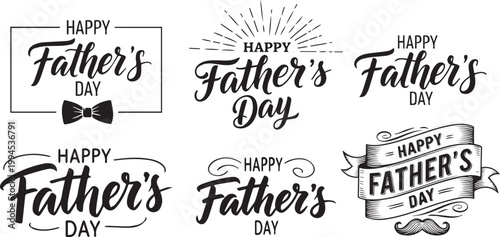 Happy father's day collection hand lettered calligraphy designs for celebration.