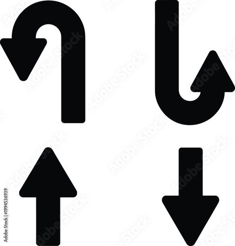 Navigation arrow icons featuring u turn and straight directional symbols for map routing.