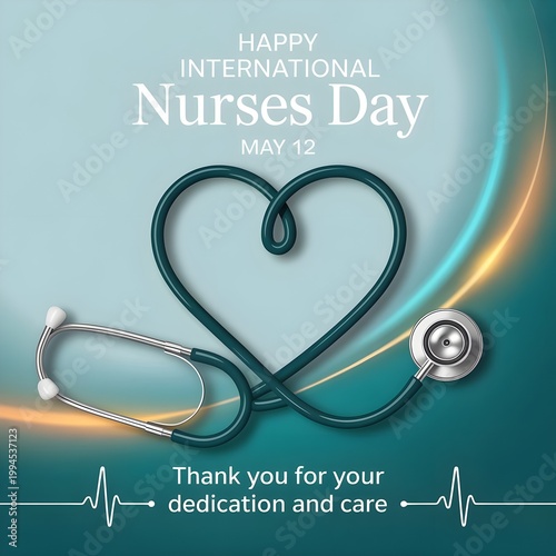 Modern International Nurses Day Graphic with Heartbeat and Stethoscope Design