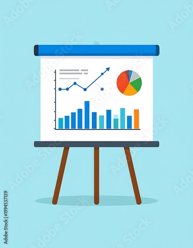 Business presentation on an easel board.
