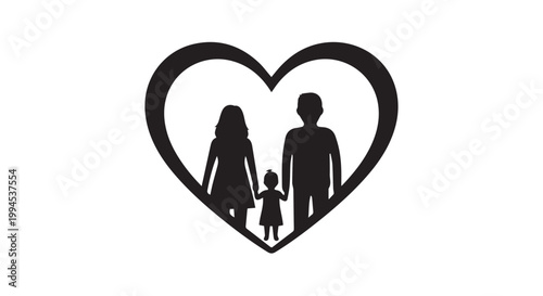 Family silhouette in heart shape representing love and unity for family day
