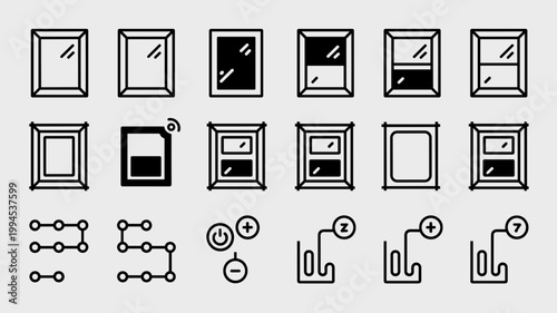 Smart window control and activation symbols – Great for smart home apps, electrical engineering, or interior design articles.