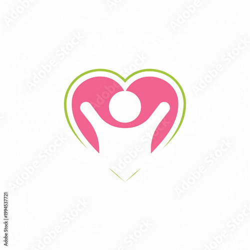 Heart icon with pink wings and white inner shape, outlined in green, handmade project graphic featuring love, romance, affection with valentine and