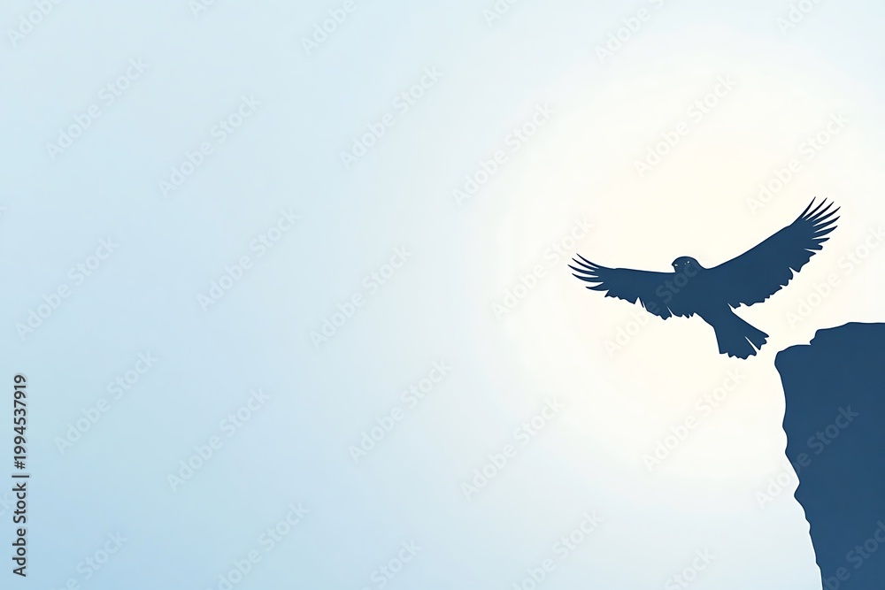 Obraz premium Silhouette of a bird soaring over a cliff