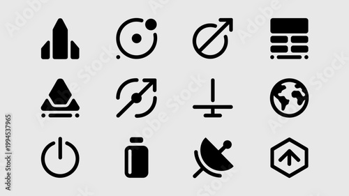 Rocket stage and orbital trajectory icons – Perfect for mission planning apps, space tech marketing, or aerospace engineering.