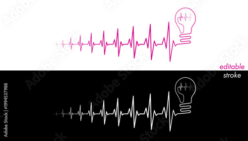 Heart rhythm illustration set with lightbulb, heartbeat line vector design to use for healthcare, business, healthy lifestyle, medicine and ekg concept illustration projects.