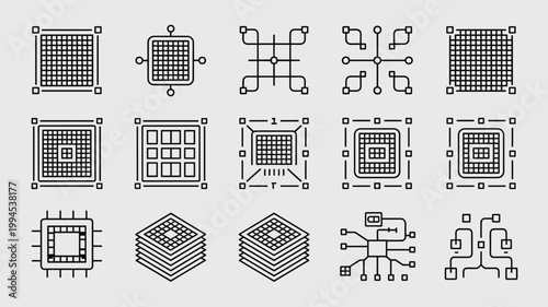 Micro-LED component and display panel icons – Suitable for electronics journals, manufacturing software, or display tech branding.