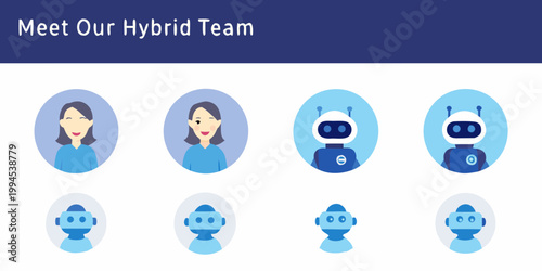 Meet our hybrid team illustrations of people and robots together
