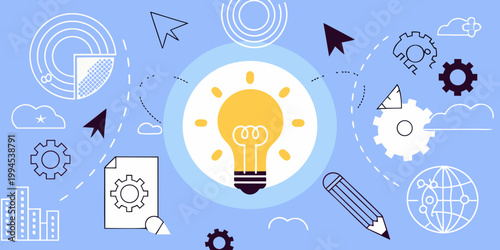 Bright idea innovation creativity and problem solving concepts illustrated graphically