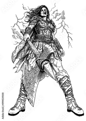 Undead Warrior Woman – Zombie Slayer Female Fighter with Axe, Dark Fantasy Vector Art