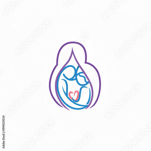 Handmade water drop logo with purple outline and blue inside elements plus pink heart accents featuring icon, badge, emblem with droplet and purity