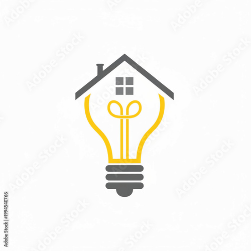 Light bulb icon with house shape and circuit lines, modern home energy concept for creative design and branding