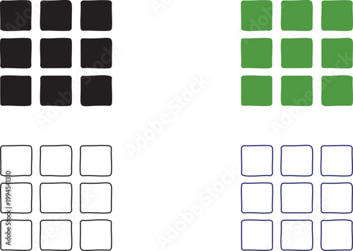 Four sets of square checkboxes in black, green, black outline, and blue outline