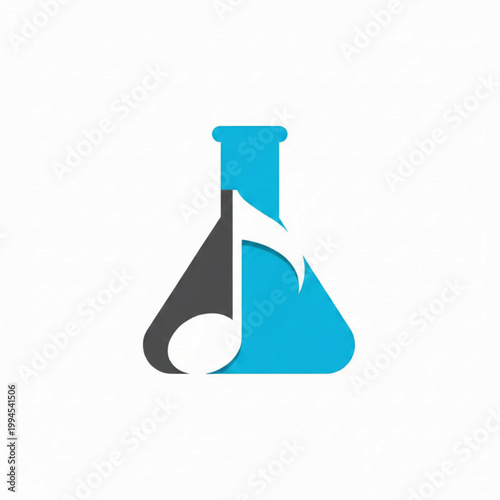 Lab flask icon with blue and gray color blocks for chemistry education and science laboratory branding