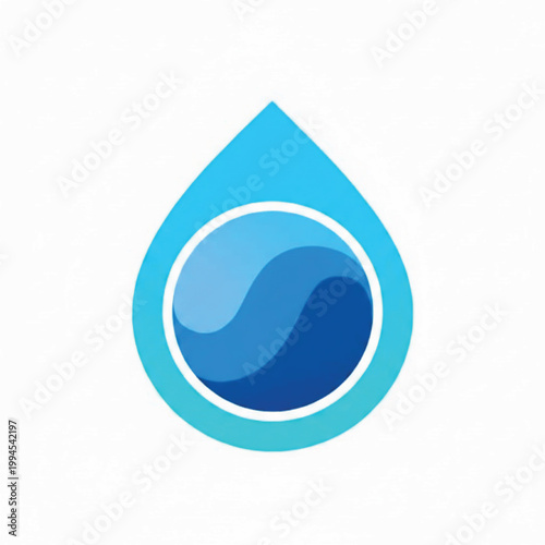Water droplet logo icon with wavy ocean waves inside, clean minimalist vector style for branding and UI