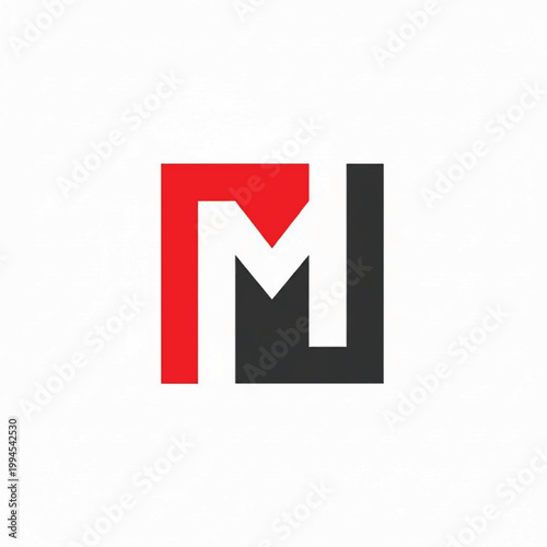 Letter M logo with red and charcoal geometric shapes on a clean white background for brand identity featuring monogram, branding, typography with