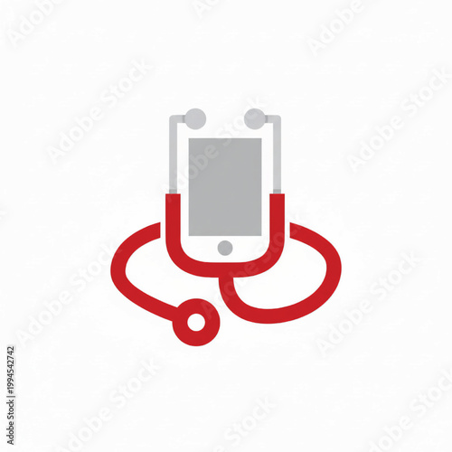 Handmade red stethoscope icon with gray medical card symbol for healthcare care branding and web design