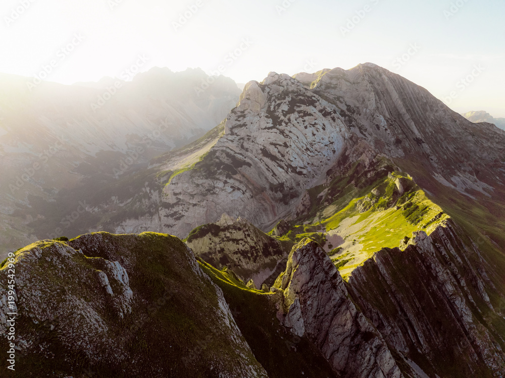 Fototapeta premium Prutash mountain with snow strips. Durmitor National Park mountains landscape in Montenegro