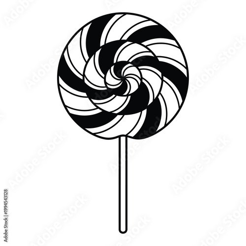 Black and white striped lollipop on stick sweet treat illustration icon