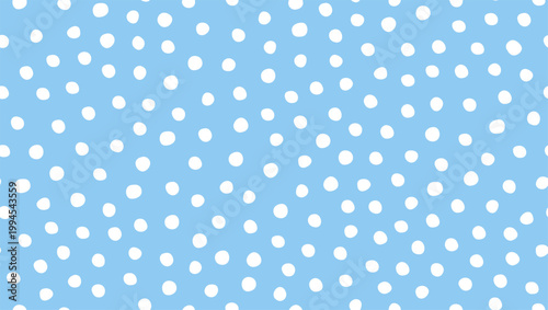 Polka dot pattern with irregular hand drawn white dots on blue background. Abstract seamless pattern with simple repeating design. Vector illustration.