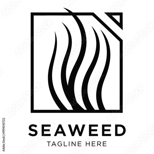 Seaweed logo design with wavy lines and tagline space on white icon