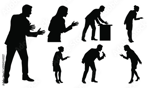 Set of business people silhouettes showing various gestures and professional communication poses