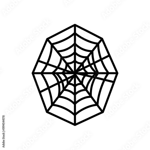 Abstract Spider Web Icon, Geometric Pattern, Minimalist Design, Black Outline on White