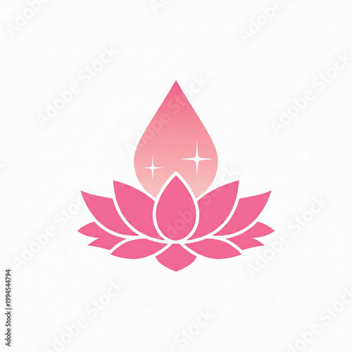 Lotus flower logo with pink petal shapes and a glowing droplet symbol for calm meditation branding featuring teardrop, wellness, spa with yoga and