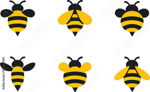Simple Bee Set Bundle for Organic Honey Branding and Nature Preservation Flat Vector Illustration
