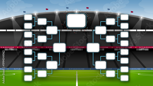 Foto Soccer tournament bracket template with stadium background