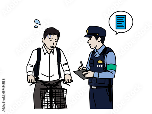 自転車の交通違反を取り締まる警察官のイラスト