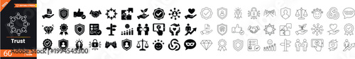 Modern Trust Line Icon Set, Security and Reliability Outline Icons Pack, Integrity, Loyalty, Protection, Privacy and Business Credibility Vector Collection, Editable Stroke for Web, UI and App Design