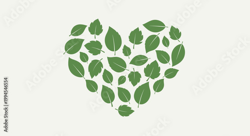 A heart composed of green leaves, representing love for nature and the environment