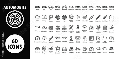 Automobile set, 60 black and white symbols