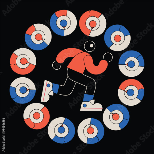 Illustration shows a person caught in a dopamine addiction reward loop cycle.