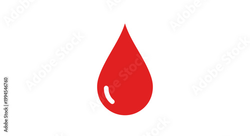 Minimalist Illustration of a Red Blood Drop Isolated on White Background for Medical Concepts