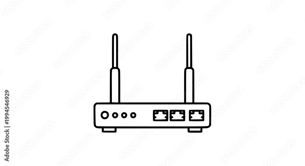 Fototapeta premium WiFi router icon vector design isolated on white background with minimal network device outline illustration