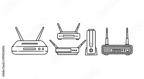 Minimal WiFi router icon set vector design template with internet modem and network device symbols