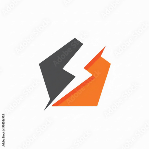 Lightning bolt icon illustration with black and orange sharp zigzag shapes for electric energy branding