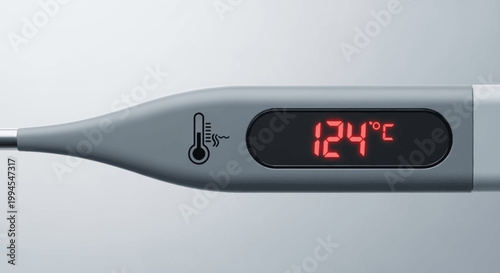 Digital Thermometer Displaying Extreme Temperature Readings Against a Grayish Background