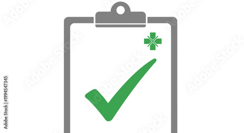 Medical checklist with checkmark and medical symbol on a clipboard isolated on white background