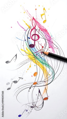 Colorful Music Notes with Paintbrush Stroke.