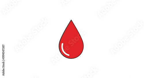 Minimalist Illustration of a Single, Vibrant Red Blood Droplet against White Backdrop