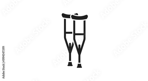 Minimalist monochrome depiction of two crutches, symbolizing mobility support